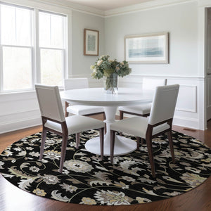 Homeroots 3' Floral Artichoke Green And Gray Area Rug For Indoor Outdoor Spaces - Washable & Stain Resistant 8' Round Polyester 597802