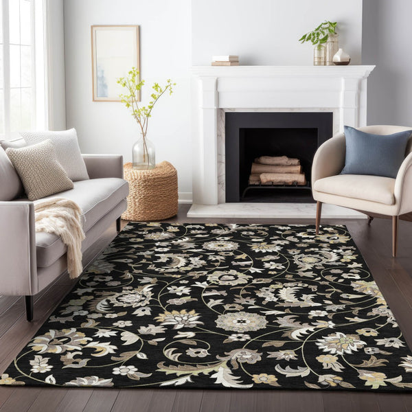 Homeroots 3' Floral Artichoke Green And Gray Area Rug For Indoor Outdoor Spaces - Washable & Stain Resistant 8' X 10' Polyester 597803