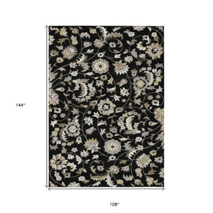 Homeroots 3' Floral Artichoke Green And Gray Area Rug For Indoor Outdoor Spaces - Washable & Stain Resistant 9' X 12' Polyester 597804
