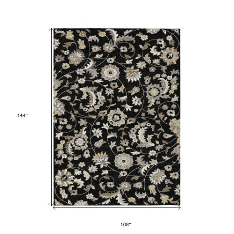 Homeroots 3' Floral Artichoke Green And Gray Area Rug For Indoor Outdoor Spaces - Washable & Stain Resistant 9' X 12' Polyester 597804