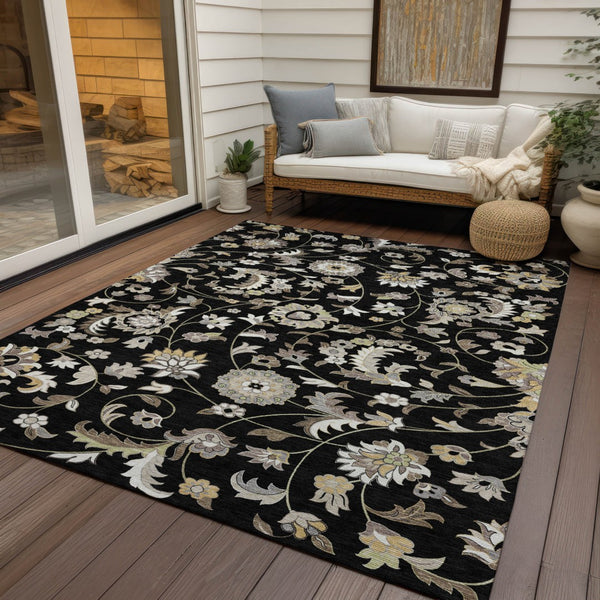 Homeroots 3' Floral Artichoke Green And Gray Area Rug For Indoor Outdoor Spaces - Washable & Stain Resistant 9' X 12' Polyester 597804