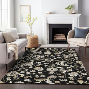 Homeroots 3' Floral Artichoke Green And Gray Area Rug For Indoor Outdoor Spaces - Washable & Stain Resistant 9' X 12' Polyester 597804
