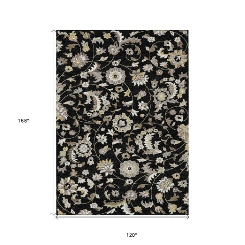 Homeroots 3' Floral Artichoke Green And Gray Area Rug For Indoor Outdoor Spaces - Washable & Stain Resistant 10' X 14' Polyester 597805