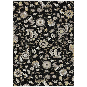HomeRoots 5' Timeless Floral Area Rug in Black Beige Ivory – Durable, Washable Design for Indoor & Outdoor Use 10' X 14' 597805