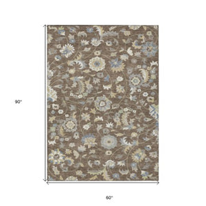 Homeroots 3' Floral Artichoke Green And Gray Area Rug For Indoor Outdoor Spaces - Washable & Stain Resistant 5' X 8' Polyester 597807