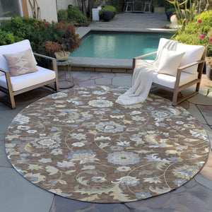 Homeroots 3' Floral Artichoke Green And Gray Area Rug For Indoor Outdoor Spaces - Washable & Stain Resistant 8' Round Polyester 597808