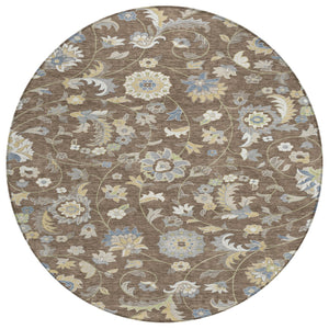 Homeroots 3' Floral Artichoke Green And Gray Area Rug For Indoor Outdoor Spaces - Washable & Stain Resistant 8' Round Polyester 597808