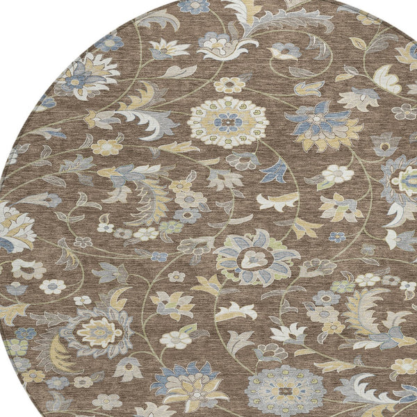 Homeroots 3' Floral Artichoke Green And Gray Area Rug For Indoor Outdoor Spaces - Washable & Stain Resistant 8' Round Polyester 597808