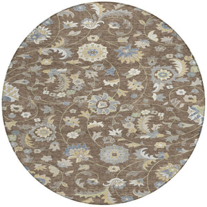 Homeroots 3' Floral Artichoke Green And Gray Area Rug For Indoor Outdoor Spaces - Washable & Stain Resistant 8' Round Polyester 597808