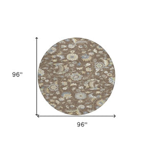 Homeroots 3' Floral Artichoke Green And Gray Area Rug For Indoor Outdoor Spaces - Washable & Stain Resistant 8' Round Polyester 597808