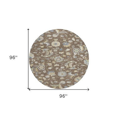 Homeroots 3' Floral Artichoke Green And Gray Area Rug For Indoor Outdoor Spaces - Washable & Stain Resistant 8' Round Polyester 597808