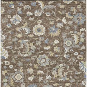 Homeroots 3' Floral Artichoke Green And Gray Area Rug For Indoor Outdoor Spaces - Washable & Stain Resistant 8' X 10' Polyester 597809