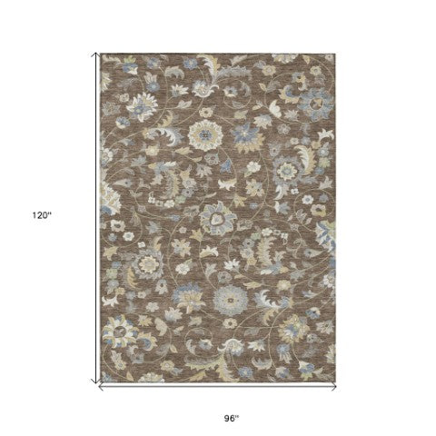 Homeroots 3' Floral Artichoke Green And Gray Area Rug For Indoor Outdoor Spaces - Washable & Stain Resistant 8' X 10' Polyester 597809