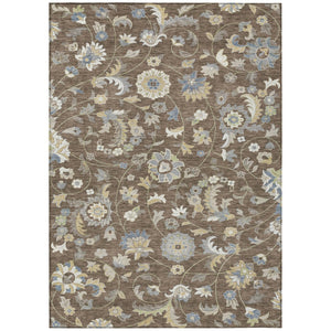 HomeRoots 5' Indoor Outdoor Washable Area Rug with Floral Design in Chocolate, Beige & Blue for Versatile Spaces 8' X 10' 597809
