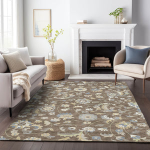 Homeroots 3' Floral Artichoke Green And Gray Area Rug For Indoor Outdoor Spaces - Washable & Stain Resistant 8' X 10' Polyester 597809
