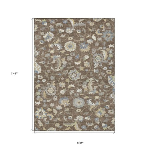 Homeroots 3' Floral Artichoke Green And Gray Area Rug For Indoor Outdoor Spaces - Washable & Stain Resistant 9' X 12' Polyester 597810