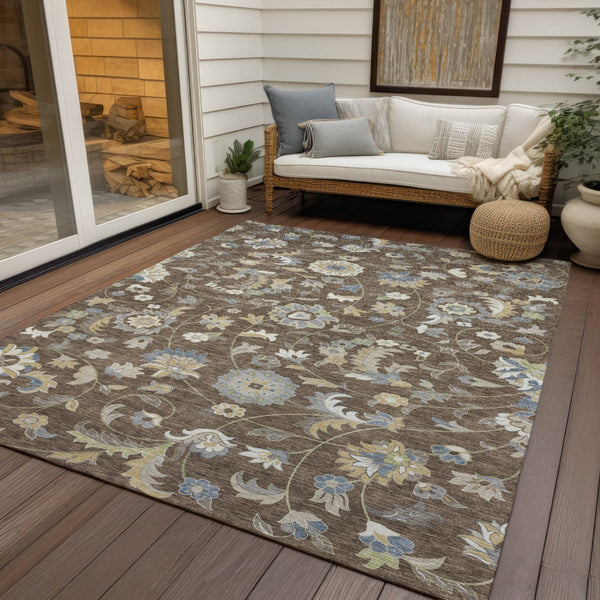 Homeroots 3' Floral Artichoke Green And Gray Area Rug For Indoor Outdoor Spaces - Washable & Stain Resistant 10' X 14' Polyester 597811