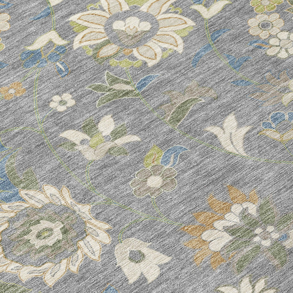 Homeroots 3' Floral Artichoke Green And Gray Area Rug For Indoor Outdoor Spaces - Washable & Stain Resistant 3' X 5' Polyester 597812