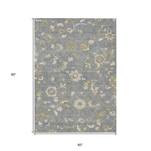 Homeroots 3' Floral Artichoke Green And Gray Area Rug For Indoor Outdoor Spaces - Washable & Stain Resistant 5' X 8' Polyester 597813