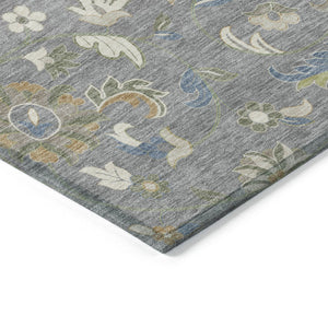 Homeroots 3' Floral Artichoke Green And Gray Area Rug For Indoor Outdoor Spaces - Washable & Stain Resistant 5' X 8' Polyester 597813