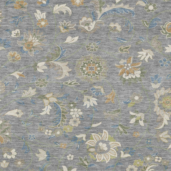 Homeroots 3' Floral Artichoke Green And Gray Area Rug For Indoor Outdoor Spaces - Washable & Stain Resistant 5' X 8' Polyester 597813