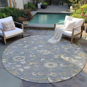 Homeroots 3' Floral Artichoke Green And Gray Area Rug For Indoor Outdoor Spaces - Washable & Stain Resistant 8' Round Polyester 597814