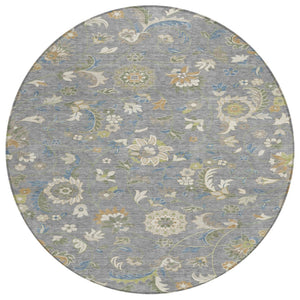 HomeRoots 5' Floral Washable Area Rug in Gray, Blue, and Green - Durable, Stylish for Indoor or Outdoor Use 8' Round 597814