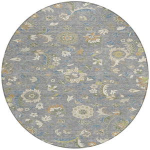 Homeroots 3' Floral Artichoke Green And Gray Area Rug For Indoor Outdoor Spaces - Washable & Stain Resistant 8' Round Polyester 597814