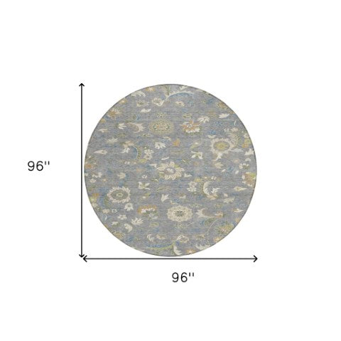 Homeroots 3' Floral Artichoke Green And Gray Area Rug For Indoor Outdoor Spaces - Washable & Stain Resistant 8' Round Polyester 597814