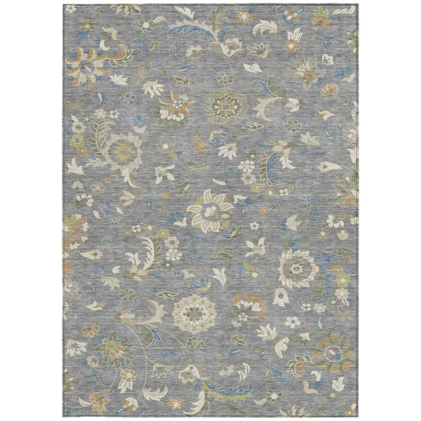 Homeroots 3' Floral Artichoke Green And Gray Area Rug For Indoor Outdoor Spaces - Washable & Stain Resistant 8' X 10' Polyester 597815