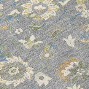 Homeroots 3' Floral Artichoke Green And Gray Area Rug For Indoor Outdoor Spaces - Washable & Stain Resistant 8' X 10' Polyester 597815