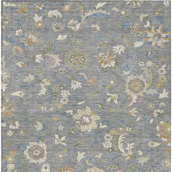 Homeroots 3' Floral Artichoke Green And Gray Area Rug For Indoor Outdoor Spaces - Washable & Stain Resistant 9' X 12' Polyester 597816