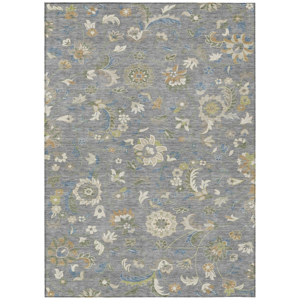 HomeRoots 9' X 12' Floral Washable Area Rug in Gray, Blue & Green - Durable, Stylish & Versatile for Indoors/Outdoors 597816