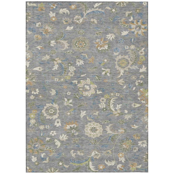 HomeRoots 9' X 12' Floral Washable Area Rug in Gray, Blue & Green - Durable, Stylish & Versatile for Indoors/Outdoors 597816