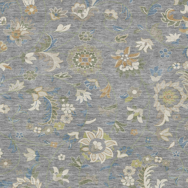 Homeroots 3' Floral Artichoke Green And Gray Area Rug For Indoor Outdoor Spaces - Washable & Stain Resistant 9' X 12' Polyester 597816