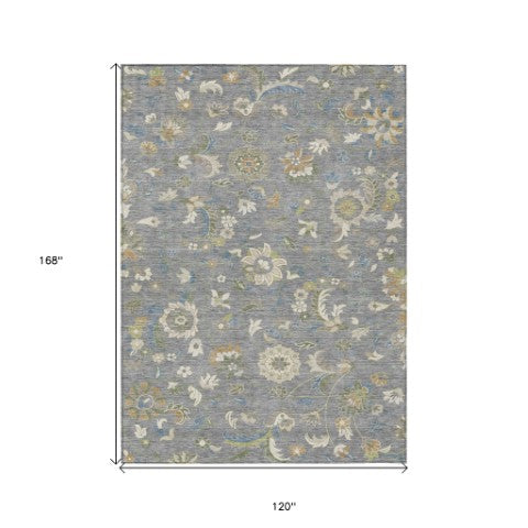 Homeroots 3' Floral Artichoke Green And Gray Area Rug For Indoor Outdoor Spaces - Washable & Stain Resistant 10' X 14' Polyester 597817