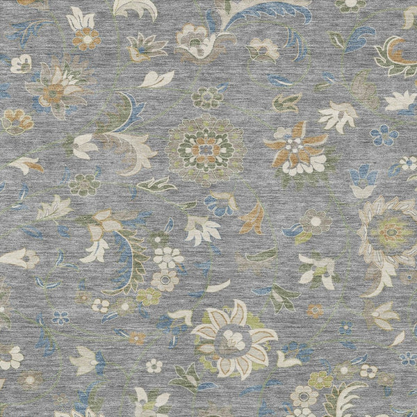 Homeroots 3' Floral Artichoke Green And Gray Area Rug For Indoor Outdoor Spaces - Washable & Stain Resistant 10' X 14' Polyester 597817