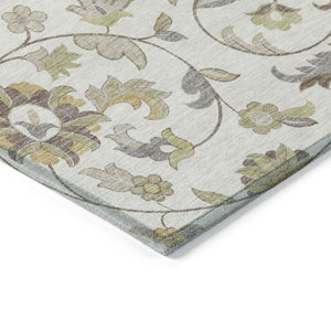 Homeroots 3' Floral Artichoke Green And Gray Area Rug For Indoor Outdoor Spaces - Washable & Stain Resistant 3' X 5' Polyester 597818