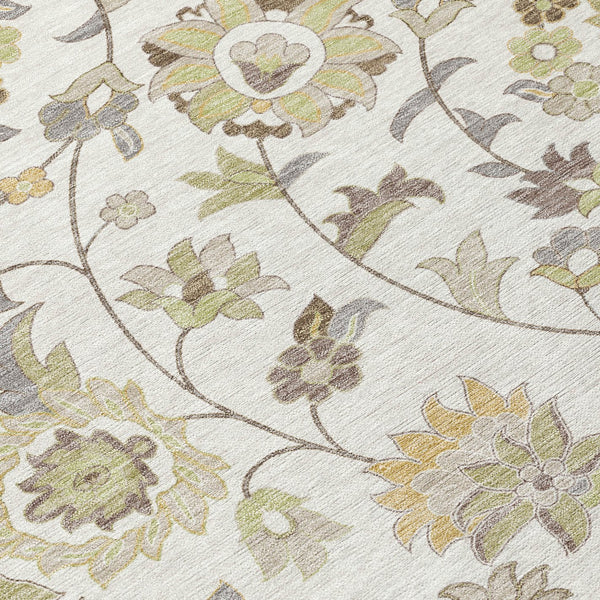 Homeroots 3' Floral Artichoke Green And Gray Area Rug For Indoor Outdoor Spaces - Washable & Stain Resistant 3' X 5' Polyester 597818