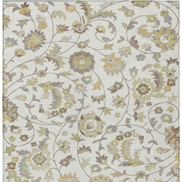 Homeroots 3' Floral Artichoke Green And Gray Area Rug For Indoor Outdoor Spaces - Washable & Stain Resistant 5' X 8' Polyester 597819