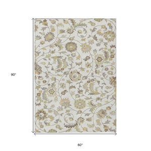 Homeroots 3' Floral Artichoke Green And Gray Area Rug For Indoor Outdoor Spaces - Washable & Stain Resistant 5' X 8' Polyester 597819