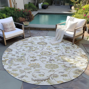 Homeroots 3' Floral Artichoke Green And Gray Area Rug For Indoor Outdoor Spaces - Washable & Stain Resistant 8' Round Polyester 597820