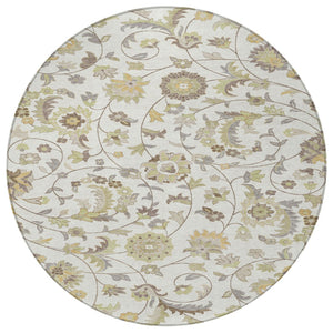 Homeroots 3' Floral Artichoke Green And Gray Area Rug For Indoor Outdoor Spaces - Washable & Stain Resistant 8' Round Polyester 597820
