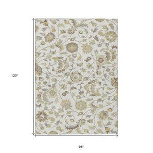 Homeroots 3' Floral Artichoke Green And Gray Area Rug For Indoor Outdoor Spaces - Washable & Stain Resistant 8' X 10' Polyester 597821