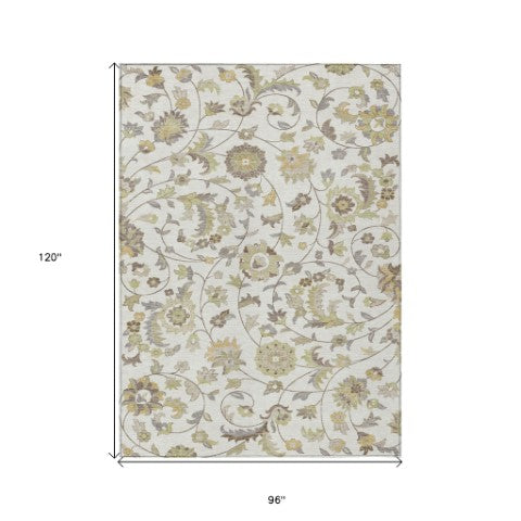 Homeroots 3' Floral Artichoke Green And Gray Area Rug For Indoor Outdoor Spaces - Washable & Stain Resistant 8' X 10' Polyester 597821
