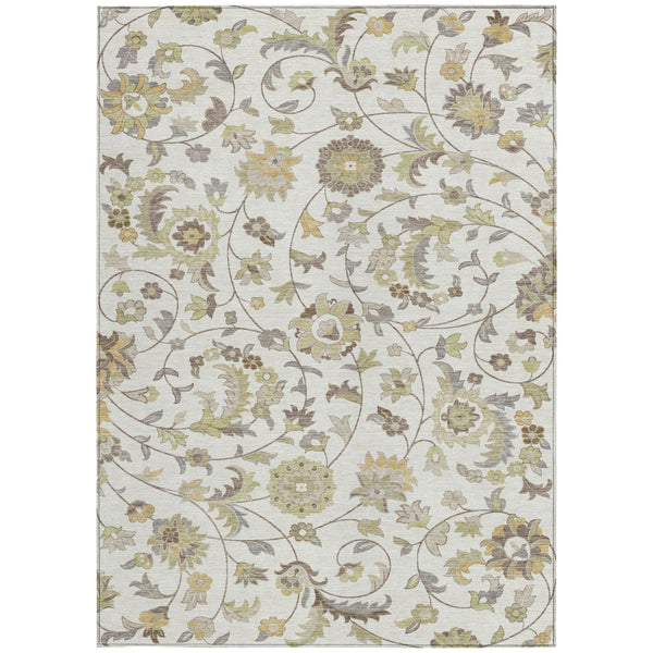 Homeroots 3' Floral Artichoke Green And Gray Area Rug For Indoor Outdoor Spaces - Washable & Stain Resistant 8' X 10' Polyester 597821