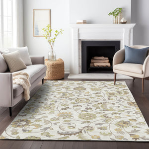 Homeroots 3' Floral Artichoke Green And Gray Area Rug For Indoor Outdoor Spaces - Washable & Stain Resistant 8' X 10' Polyester 597821