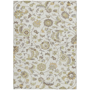 Homeroots 3' Floral Artichoke Green And Gray Area Rug For Indoor Outdoor Spaces - Washable & Stain Resistant 9' X 12' Polyester 597822