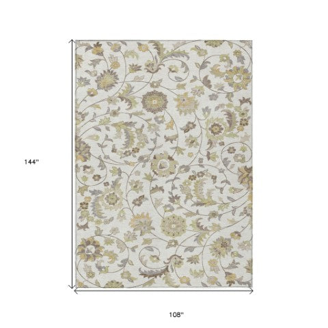 Homeroots 3' Floral Artichoke Green And Gray Area Rug For Indoor Outdoor Spaces - Washable & Stain Resistant 9' X 12' Polyester 597822