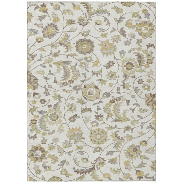 HomeRoots 9' X 12' Ivory Brown Green Floral Indoor Outdoor Washable Area Rug - Durable, Stylish & Easy Care! 597822
